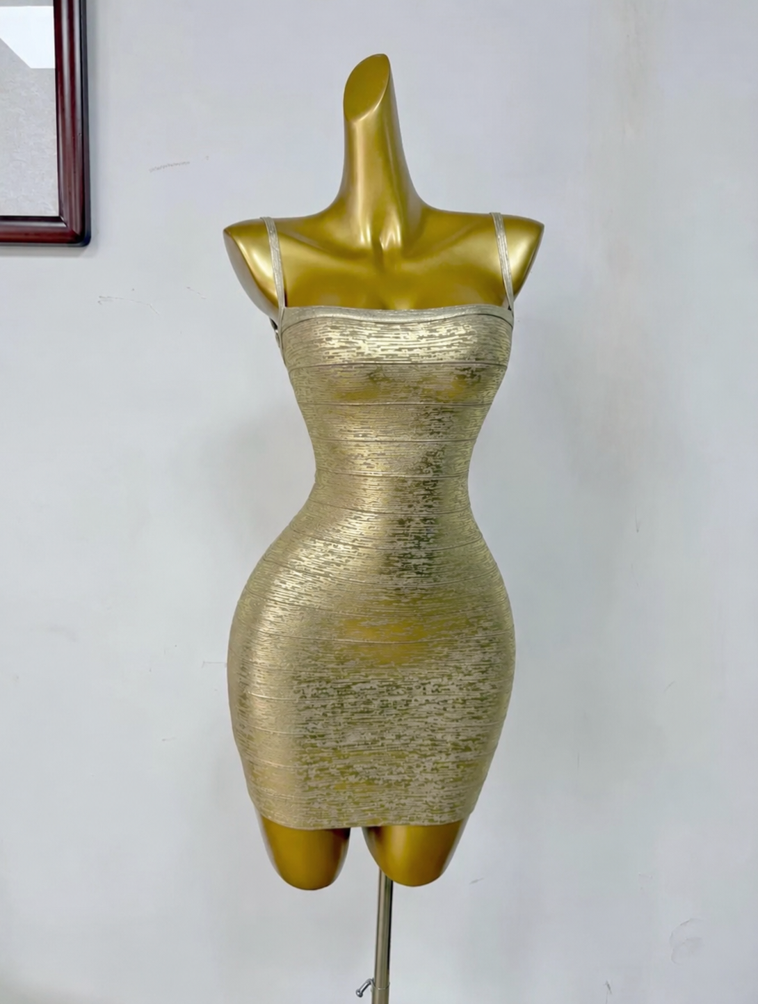 Metallic strappy bandage dress