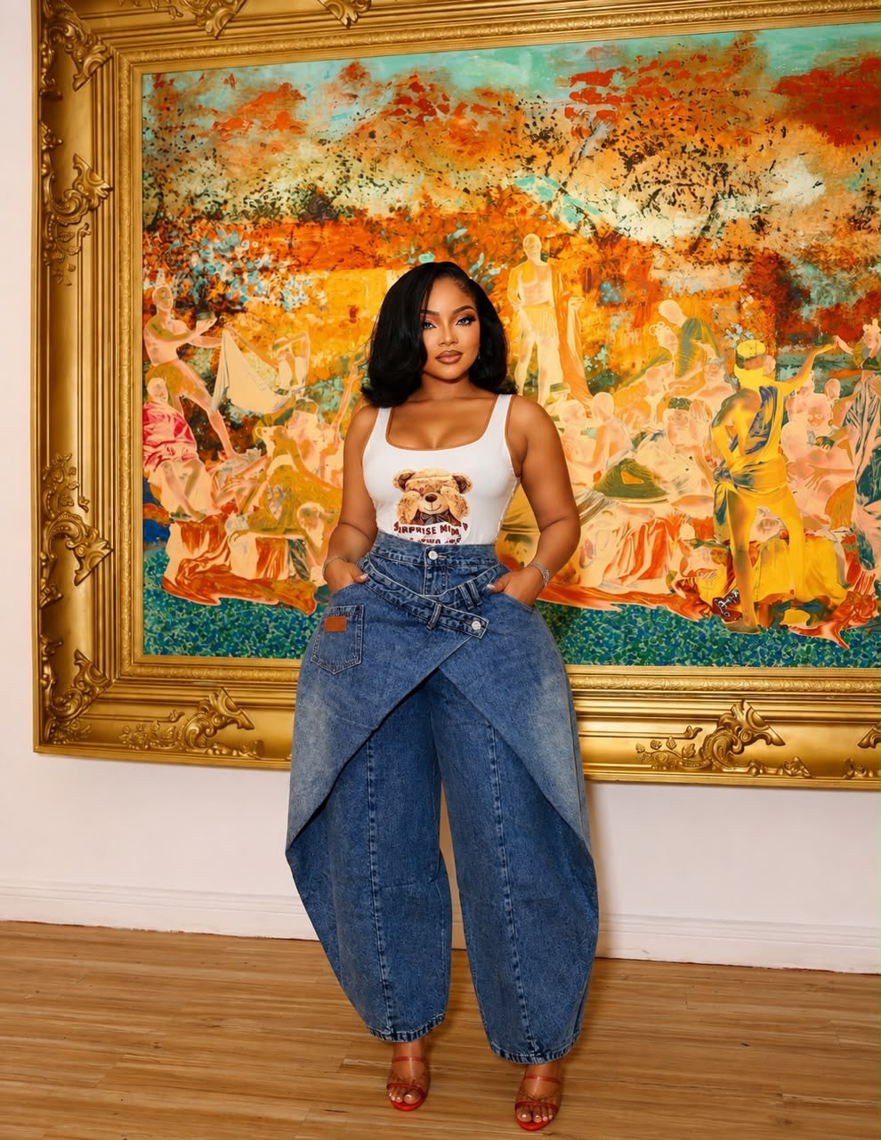 Wrap denim pants