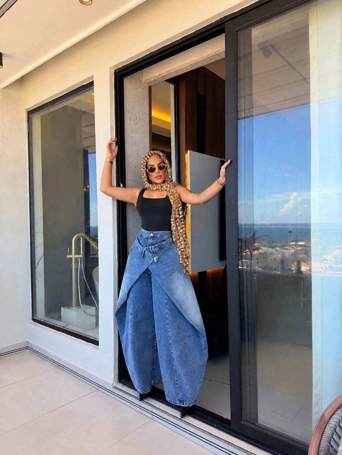 Wrap denim pants
