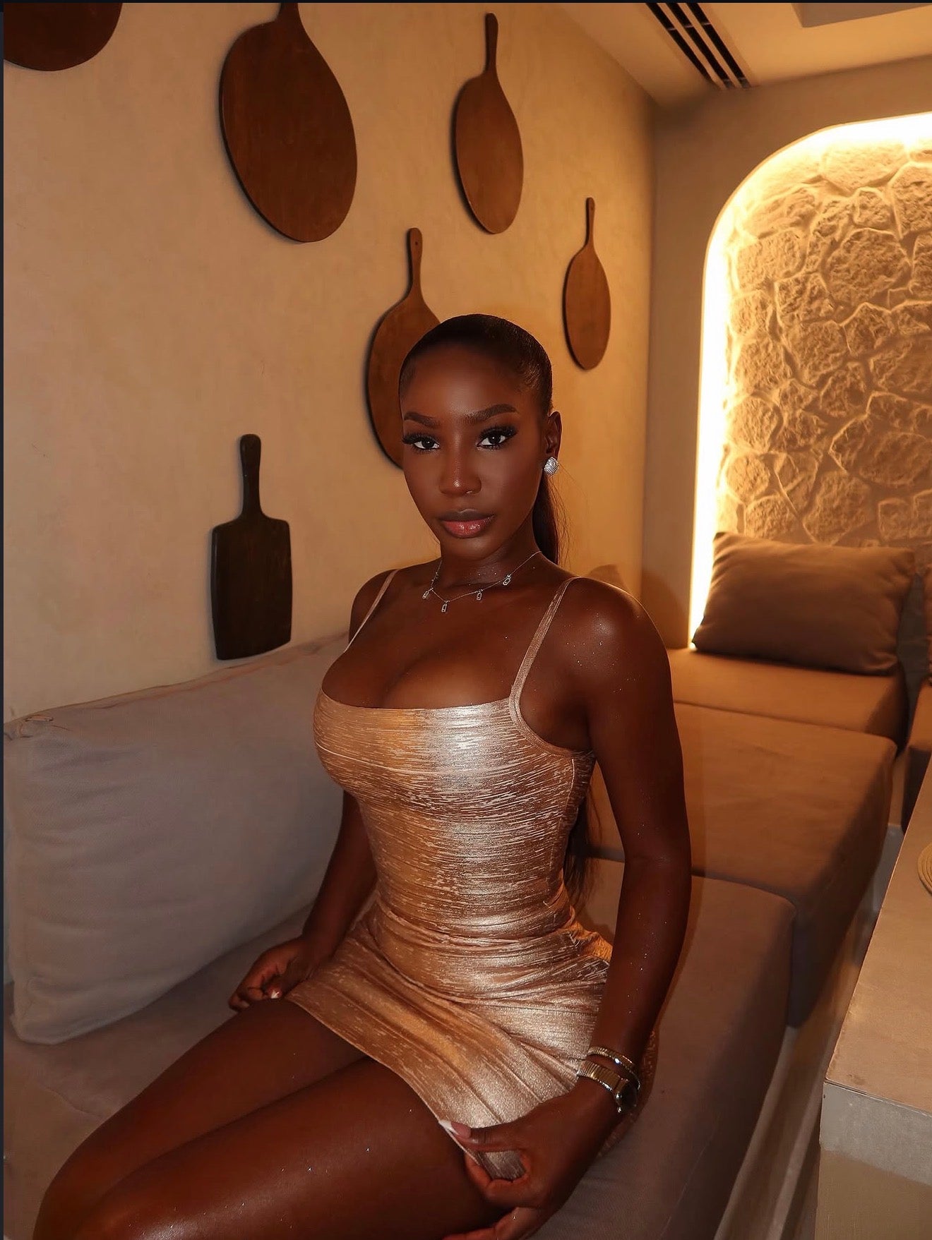 Metallic strappy bandage dress