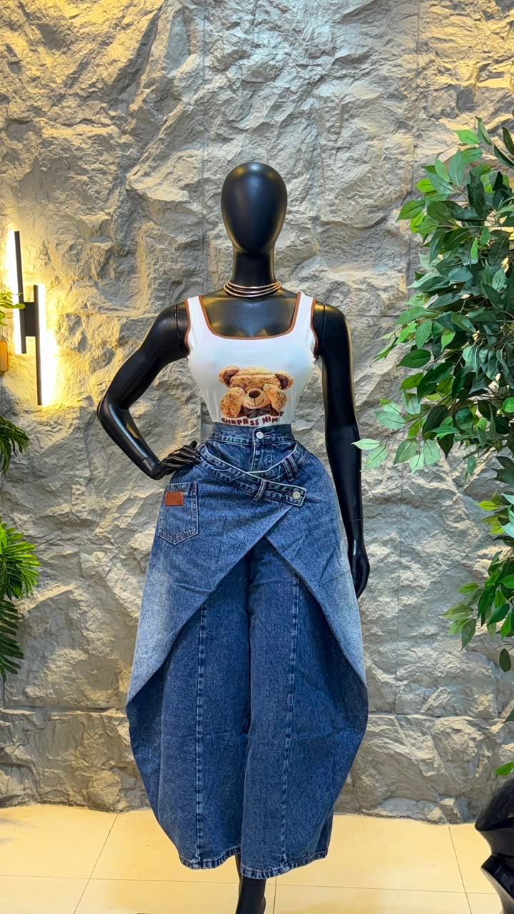 Wrap denim pants