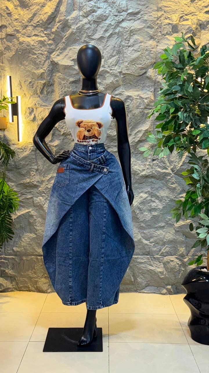 Wrap denim pants