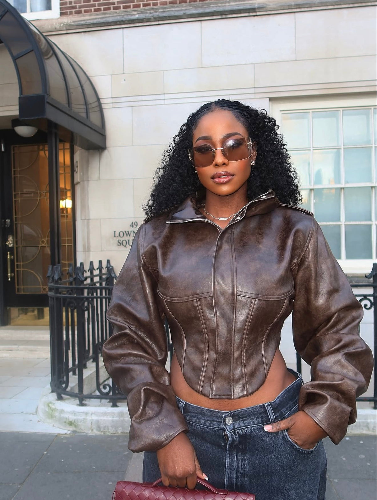 Cropped faux leather jacket